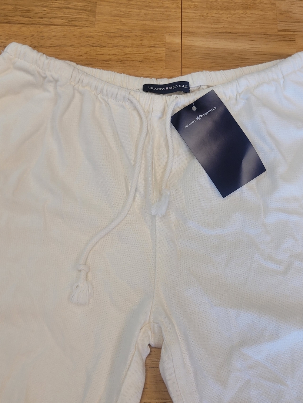 Brandy Melville White Linen Blend Elastic Drawstring Pants Small 27